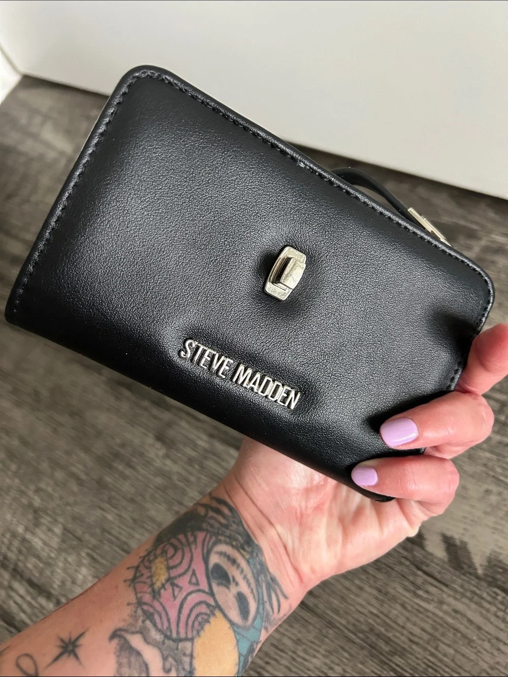 Steve Madden Black Leather Snap-Closure Wallet